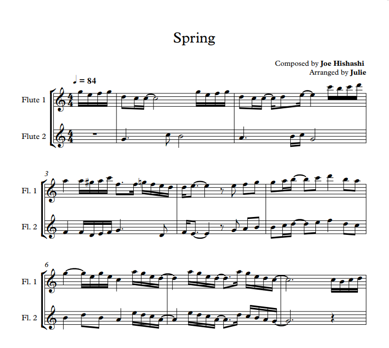 Spring - Joe Hisaishi 플룻 2중주 악보