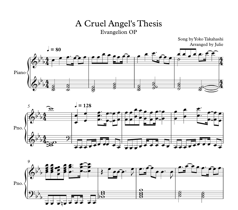 잔혹한 천사의 테제 - 에반게리온 OP 피아노 악보