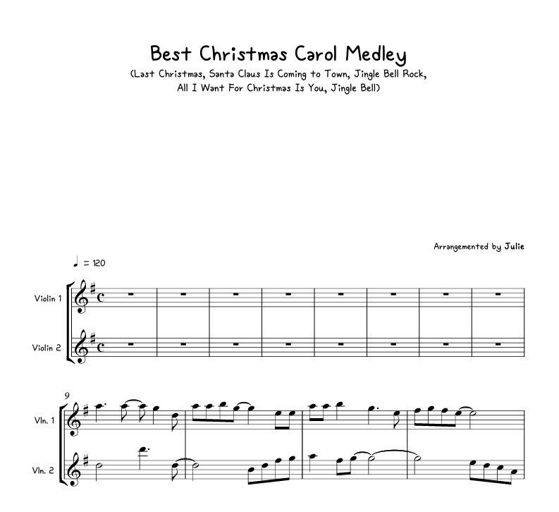 Best Christmas Carol Medley(캐롤 메들리) 바이올린 2중주 악보