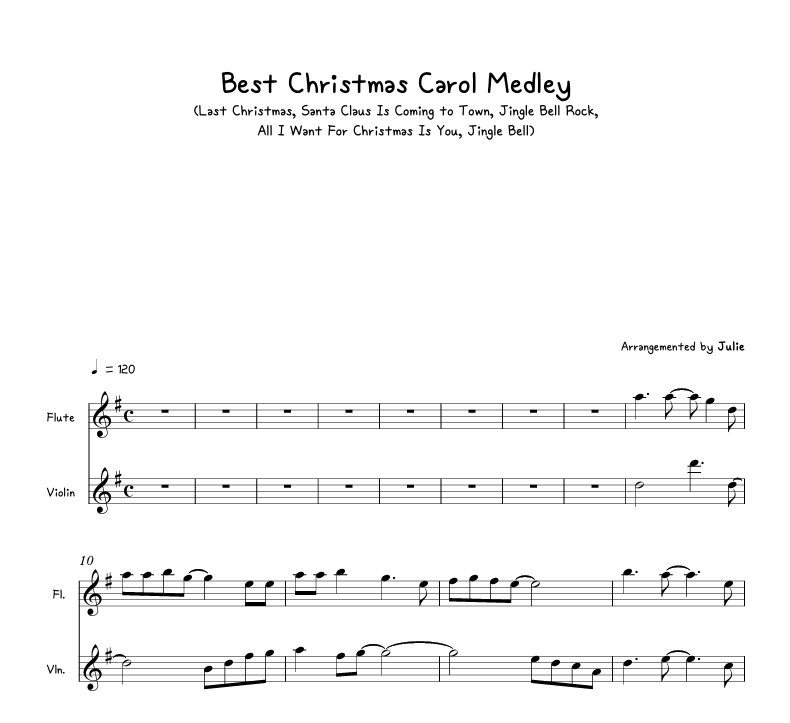 Best Christmas Carol Medley(캐롤 메들리) 플룻 바이올린 2중주 악보