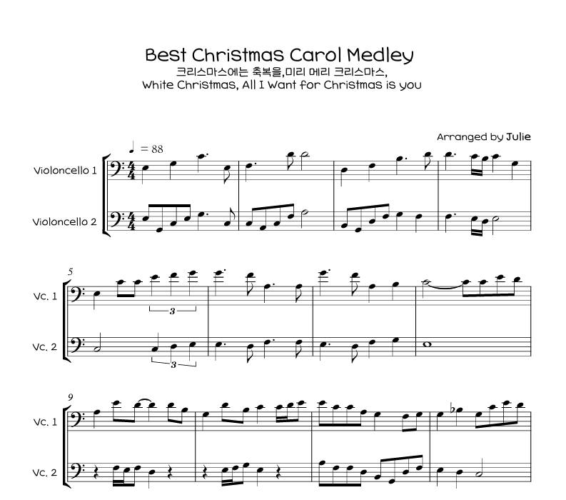 Best Christmas Carol Medley 2 (캐롤 메들리) 첼로 2중주 악보